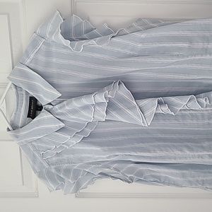 Lane Bryant Light Blue White Striped Ruffle Blouse